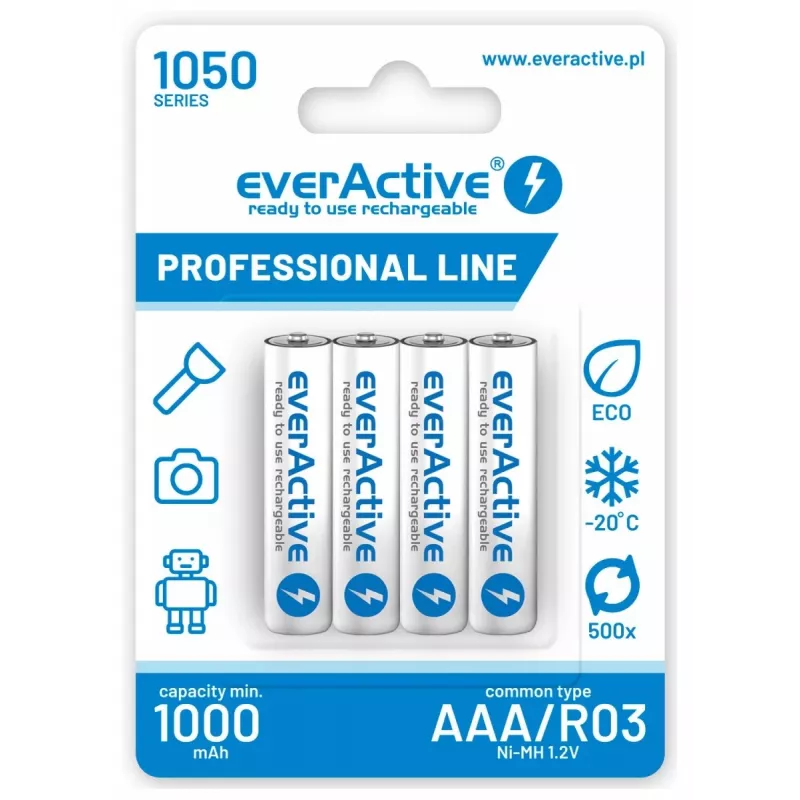 Įkraunamas AAA NiMH baterijų rinkinys everActive EVHRL03-1050 1.2V — 4 vnt., 1050 mAh