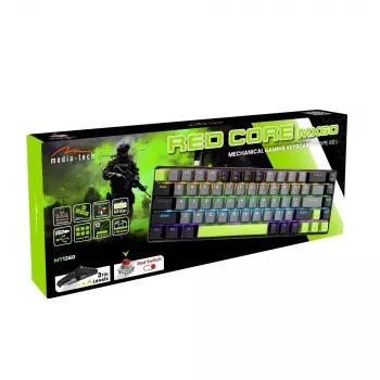 Mechaninė klaviatūra MEDIA-TECH MT1260 Red Core MX60, 60 % formos koeficientas, CHERRY MX Red jungikliai, RGB apšvietimas, USB, žalia