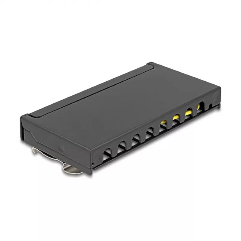 Patch panel DELOCK Mini Desktop RJ45 8 prievadų Cat.6A ekranuotas juodas stalui, sienai ar DIN bėgiui