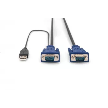 DIGITUS Octopus - Klaviatūros / Vaizdo / Pelės (KVM) laidas - HD-15 (M) - USB A tipo, 4 kontaktų, PS/2, 6 kontaktų (M) - 5,0 m - Juoda (DS-19233)