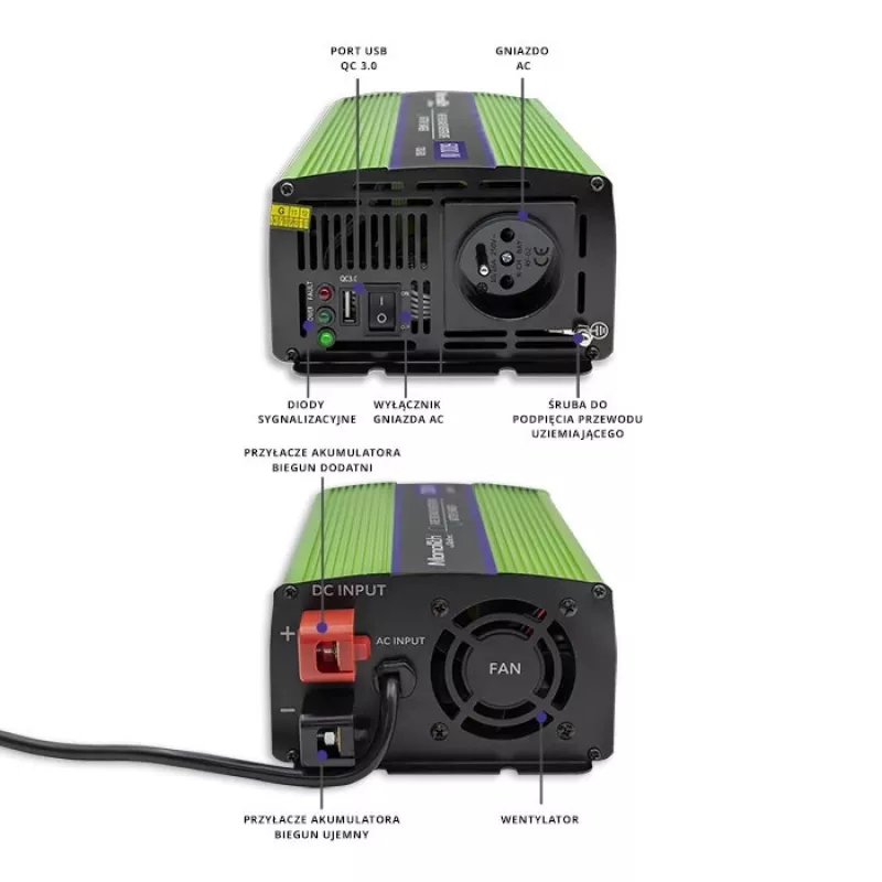 Automobilinis inverteris Qoltec Monolith 600 W Žalias 12 V
