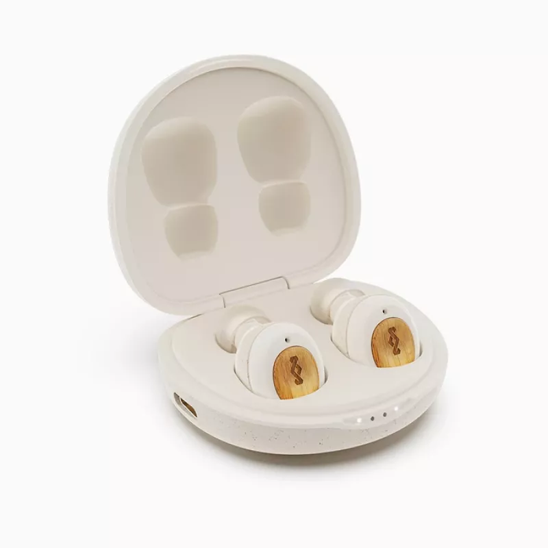 “Marley” Champion belaidės ausinės su įmontuotu mikrofonu, “Bluetooth”, kreminės spalvos
