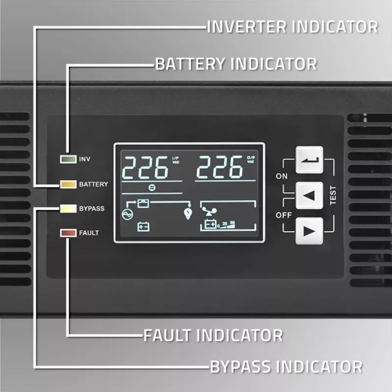 Qoltec maitinimo adapteris AVARINIS STELAŽUI 3KVA 3000W galios koeficientas 1.0 LCD EPO USB on-LINE (3VA, 3000W, dvigubo keitimo online UPS), UPS