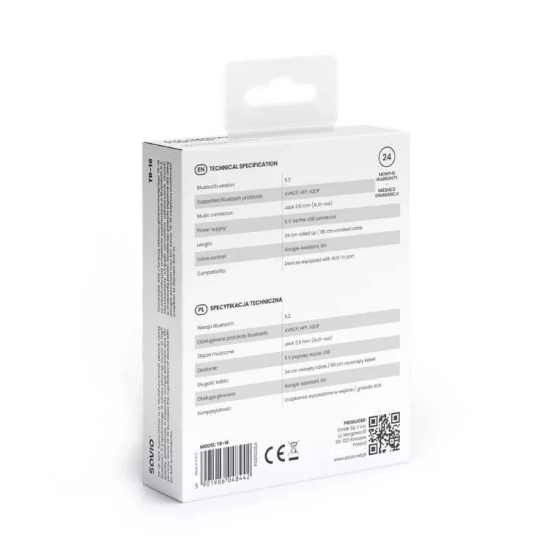 Savio TR-16 siųstuvas AUX adapteris su laisvų rankų funkcija, Bluetooth 5.3, Google Assistant/Siri