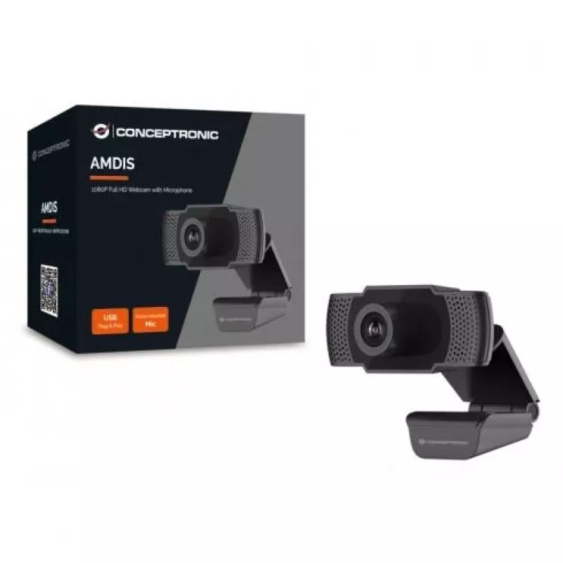 Conceptronic AMDIS 1080P Full HD internetinė kamera su mikrofonu, 2 MP, 1920 x 1080 pikselių, Full HD, 30 kadrų per sekundę, H.264, M-JPEG, YUV, 90°