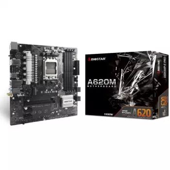Motininė plokštė BIOSTAR A620MP-E PRO — AMD A620 microATX, Socket AM5, DDR5, 4 DIMM, max 128 GB, 2.5Gb LAN