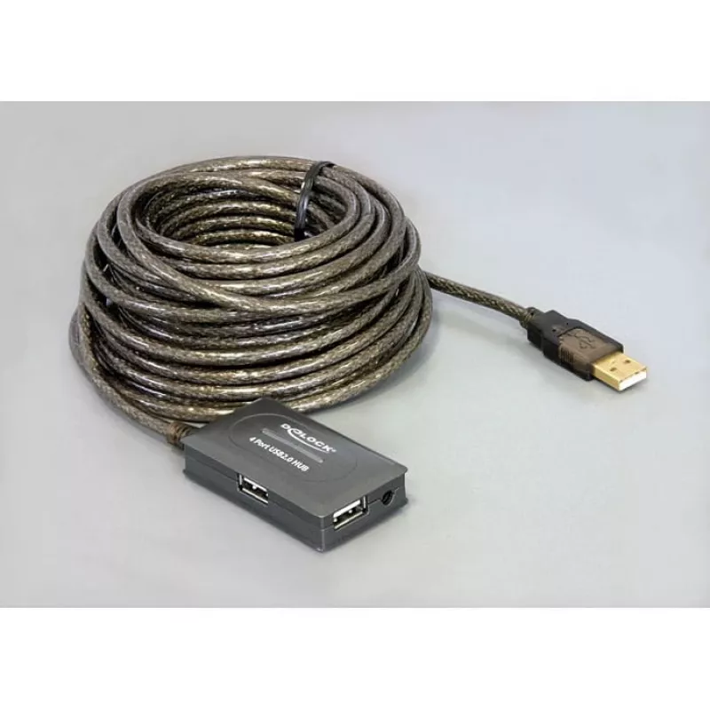 DeLock USB2.0 ilginimo kabelis 10m aktyvus su 4 prievadų šakotuvu - Šakotuvas - 4 x USB2.0 (82748)