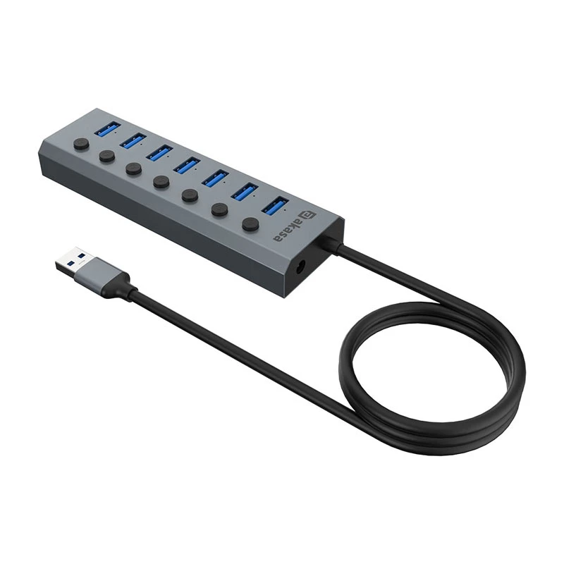 USB šakotuvas Akasa AK-HB-21BKCM aliuminis USB 3.2 Gen 1 5000 Mbit/s