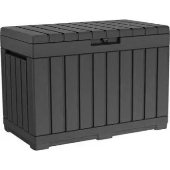 Lauko sandėliavimo dėžė Keter Kentwood 190L — 190 litrų, grafito spalvos, atverčiamas dangtis, 823×457×577 mm