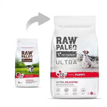 RAW PALEO Ultra Mini Puppy Beef - sausas pašaras mažų veislių šuniukams - 8 kg