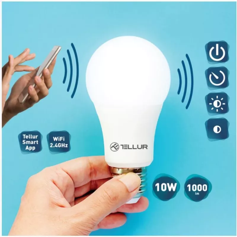 Tellur WiFi Smart Bulb E27, 10W Balta/Warm, Dimmer