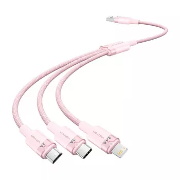 USB 2.0 A į 3-in-1 3A laidas Vention CTPPG 1.5M rožinis