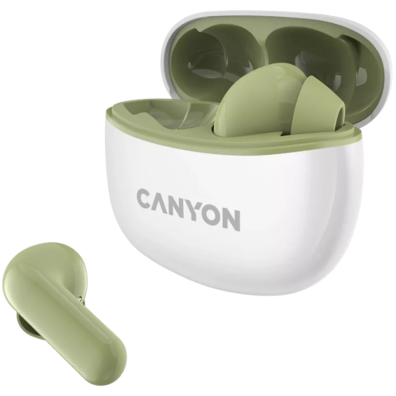 CANYON Ausinės Į ausis TWS-5, Žalia Bluetooth 5.3, liečiamasis valdymas, įkrovimo įvestis: USB-C