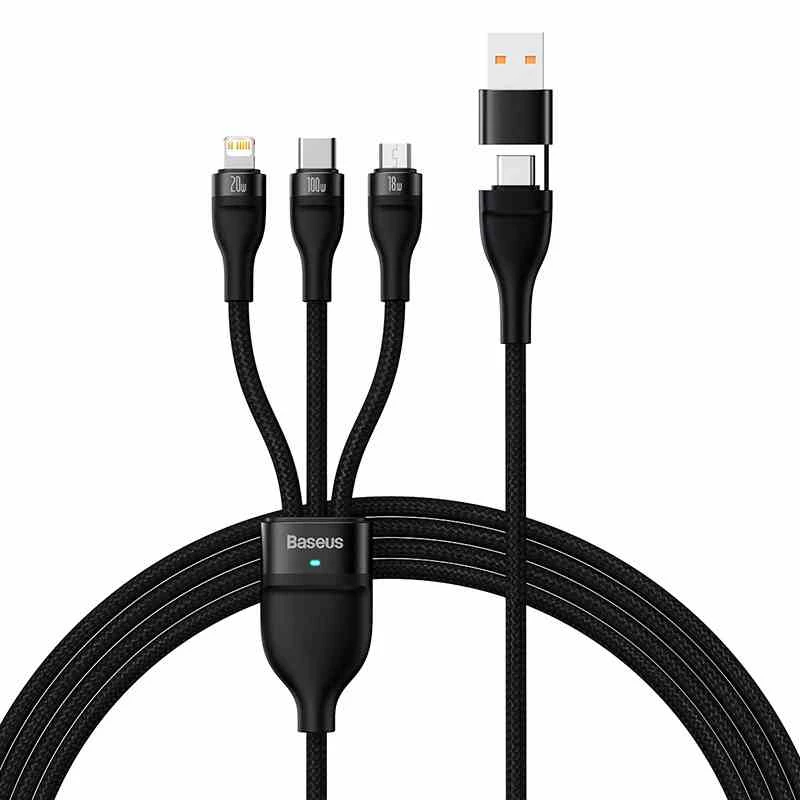 USB Laidas Baseus CASS030101 1.2m USB A/USB C USB C/Micro-USB B/Lightning Juodas