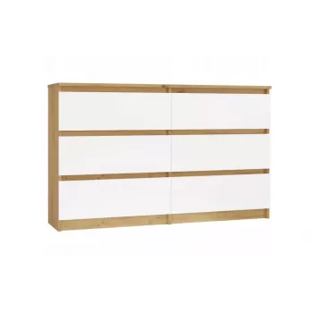Komoda 6 stalčių 120 cm Top E Shop Malwa — amatininko ąžuolas / balta, medžio drožlių plokštė