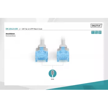 Digitus DK-1512-150 RJ45 tinklo kabelis CAT 5e U/UTP pilkas 15 m