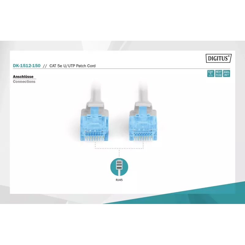 Digitus DK-1512-150 RJ45 tinklo laidas CAT 5e U/UTP pilkas 15m