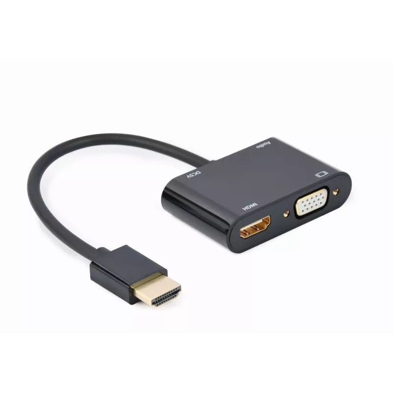 HDMI į VGA adapteris GEMBIRD A-HDMIM-HDMIFVGAF-01, HDMI kištukas į VGA išvestį, 0,15 m, juodas