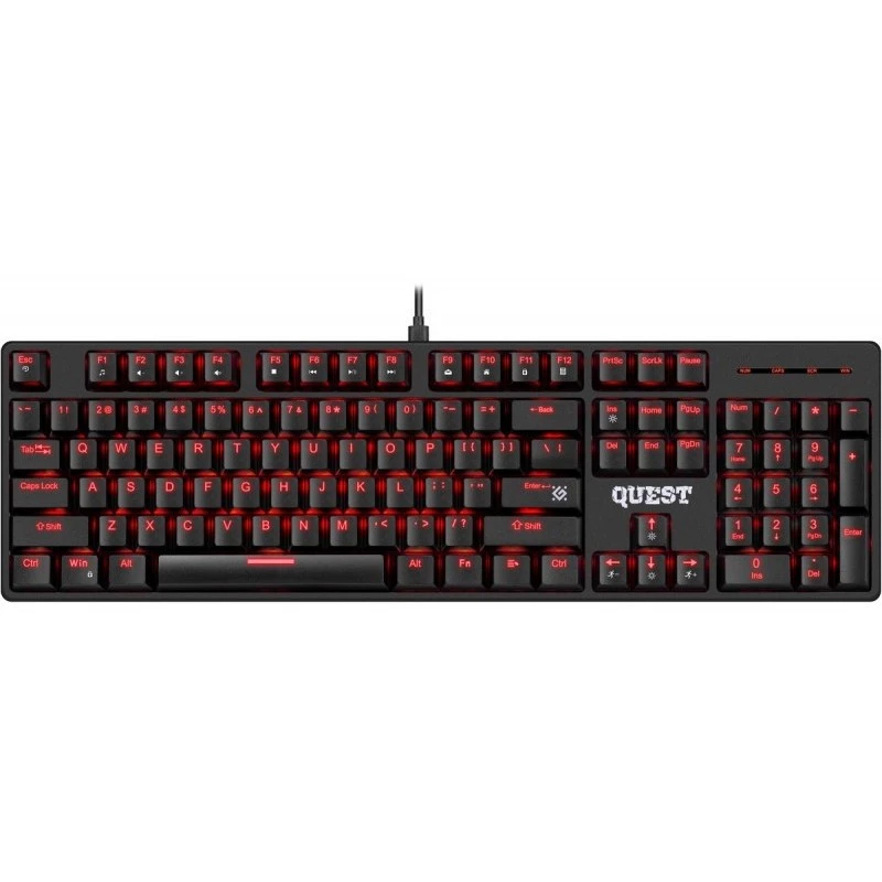 Mechaninė klaviatūra DEFENDER QUEST GK-596 — RGB foninis apšvietimas, Anti-Ghosting, laidinė, kompaktiškas išdėstymas