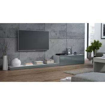 Cama TV stovas LIFE 300/42/35 baltas/pilkas blizgus
