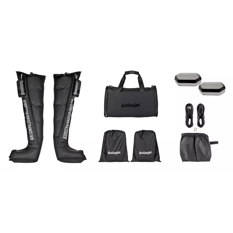Limfodrenažinis kojų masažuoklis ActiveJet ACM-PLUS-A1 M, baterija 25 W, juodas, 380×950×60 mm