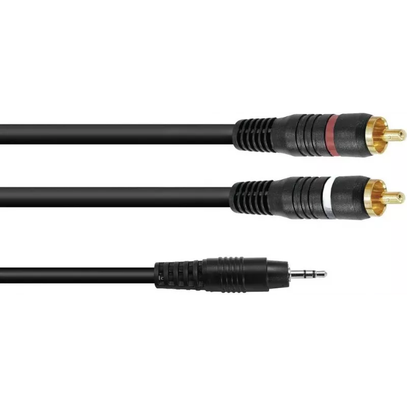 Garso adapterio kabelis Omnitronic 3,5 mm lizdas į 2×RCA, 1 m