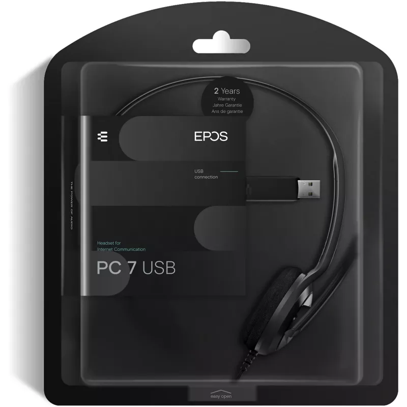 Sennheiser PC 7 USB ausinės su laidu, lankeliu, biurui/skambučių centrui, USB Type-A, juodos spalvos