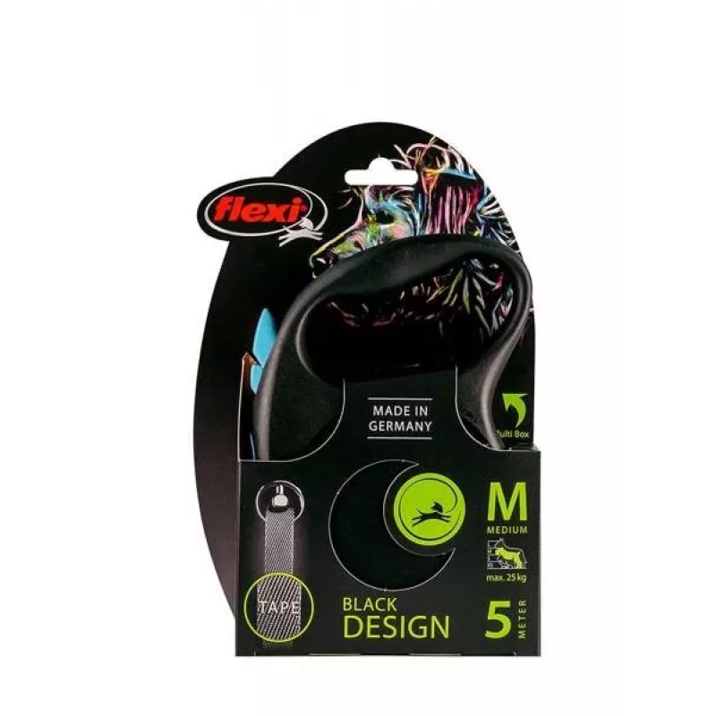 Ištraukiamas šunų pavadėlis Flexi flexi Juoda Design M — 5 m ilgio, juostinis, maks. apkrova 25 kg, ergonomiška rankena