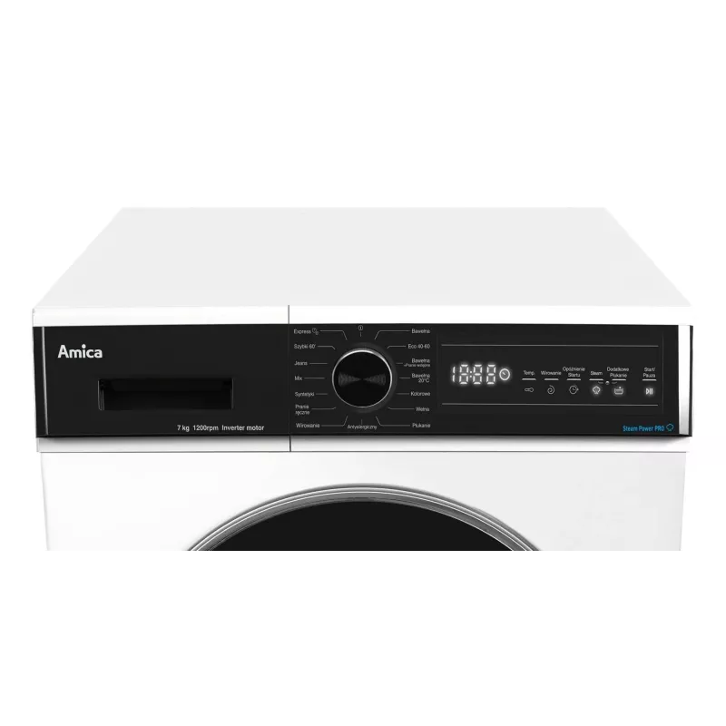 Laisvai pastatoma skalbimo mašina AMICA WA3S712BLiSHB, 7 kg, 1200 aps./min, 2100 W, LED ekranas, juodos spalvos durelės