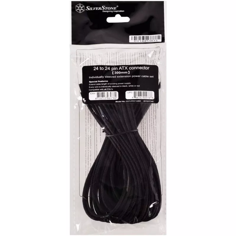 Kabelis ATX 24-pin Sidabrinėstone SST-PP07-MBB 0.3 m