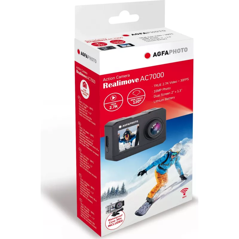 AgfaPhoto Action Cam veiksmo sporto kamera 16 MP 2K Ultra HD CMOS Wi-Fi 58 g (AC7000BK)
