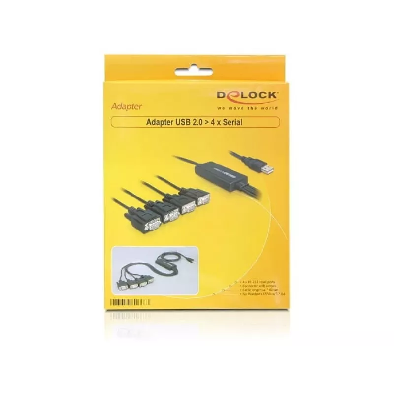 DeLock USB2.0 > 4 x Serial adapteris – nuosekliojo prievado adapteris – USB – RS-232 x 4 (61887)