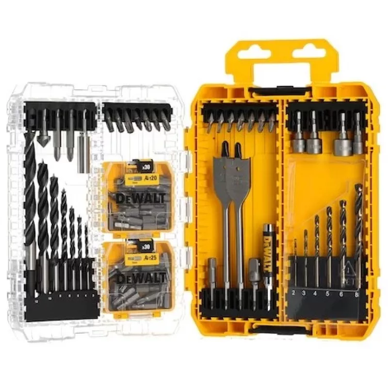 DeWalt 100 vnt. Pozi varžtų rinkinys — tvirtinimo detalių komplektas, įvairių dydžių medienai ir metalui