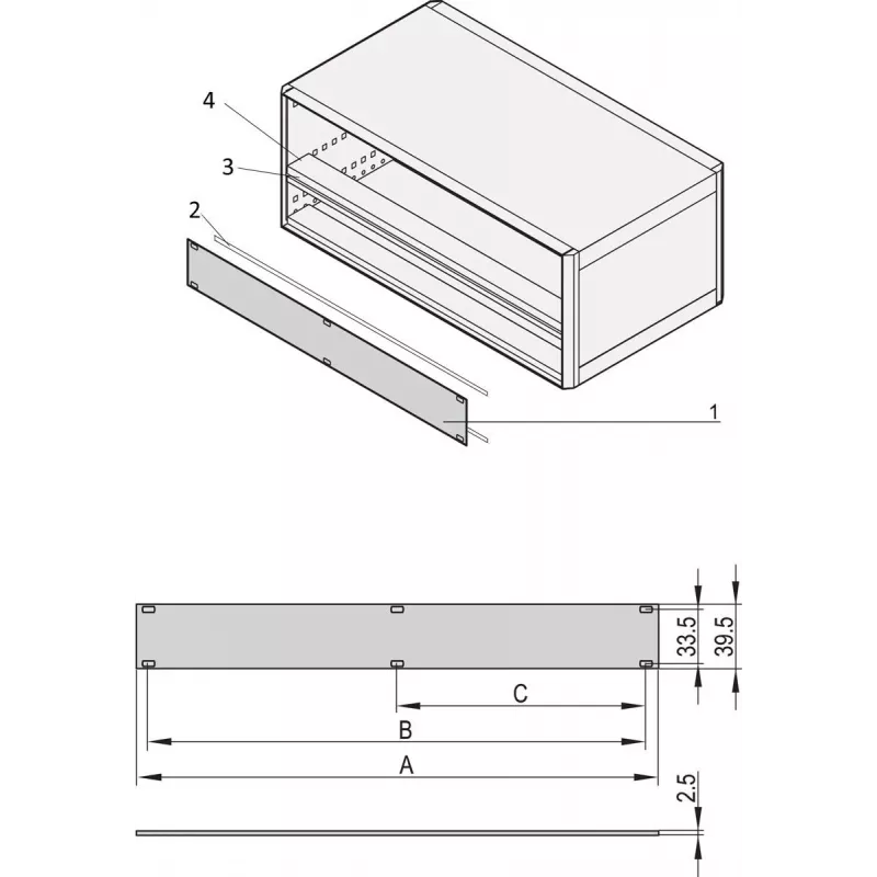 SCHROFF PART.FRONT PANEL 1U 84HP – stovo priedas (20850426)