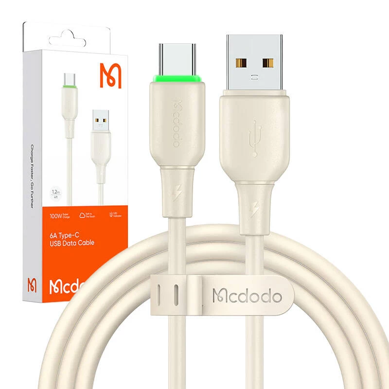 USB į USB-C laidas Mcdodo CA-4750 su LED lempute 1,2 m (smėlinis)