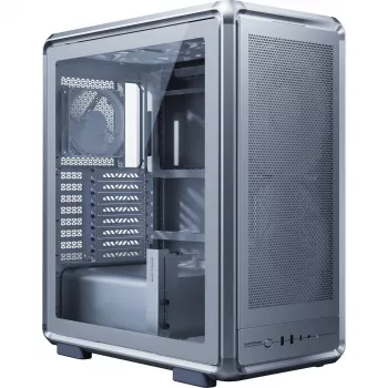 Kompiuterio Midi Tower korpusas Cooler Master MasterFrame 500 Mesh — juodas su permatomu šonu, palaiko ATX maitinimo bloką, 2x200 mm priekyje + 1x120 mm gale, 2,5 colio/3,5 colio diskų talpinimo vieta