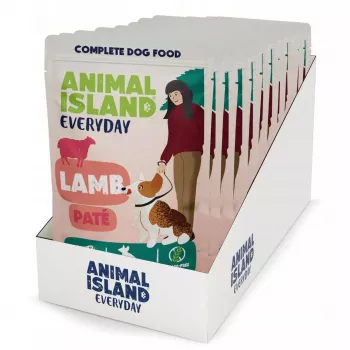 Šlapias šunų maistas animal island Everyday Lamb 10×150 g maišeliai — subalansuotas suaugusių šunų maistas, 81 % drėgmės, 9 % baltymų, 6 % riebalų