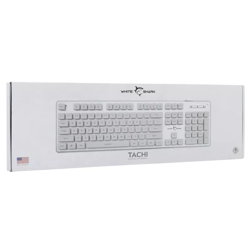 Mechaninė žaidimų klaviatūra White Shark TACHI-W-US — kompaktiškas TACHI White išdėstymas