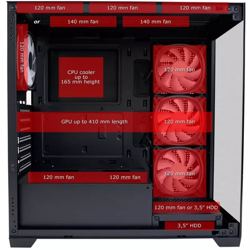 LC-Power Enclosure MidiTower 715B juodas USB3.2/Audio be maitinimo šaltinio SEAMLESS_X (LC-715B-ON)