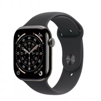 Išmanusis laikrodis „Apple Watch Series 11“ GPS + Cellular 46 mm, tamsiai pilkas titano korpusas, juodas sportinis dirželis M/L