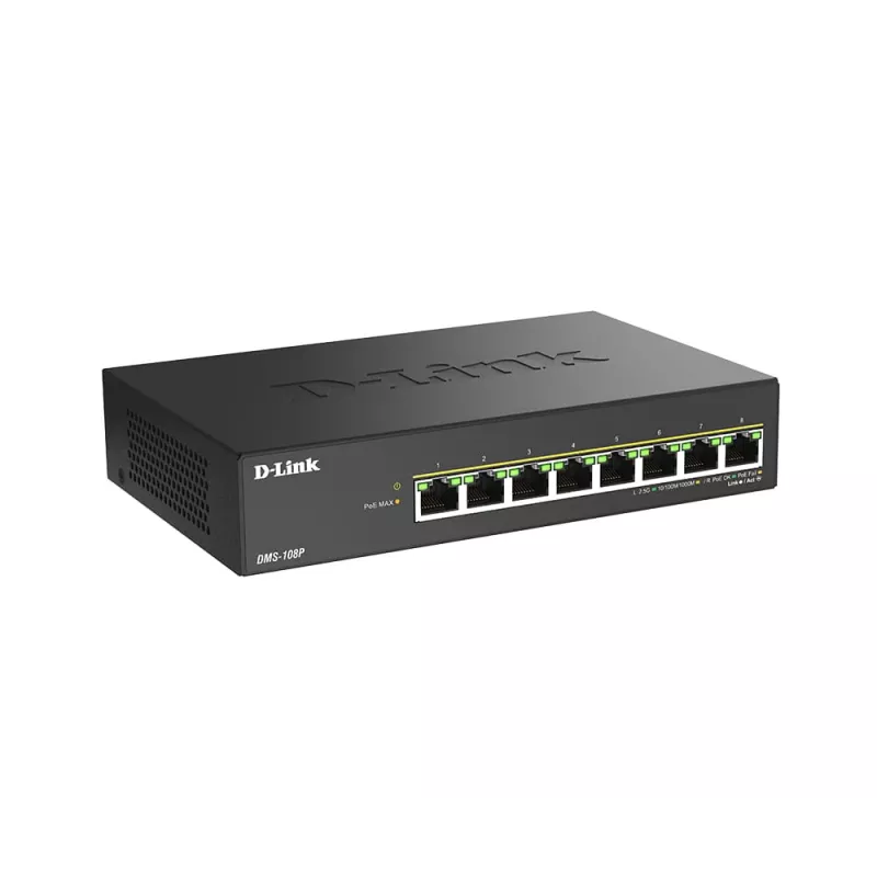 Nevaldomas komutatorius D-Link DMS-108P/E 8 prievadų 2,5G PoE++ 40 Gbit/s
