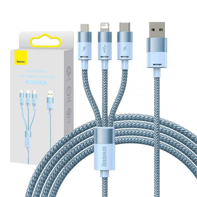 3in1 USB kabelis Baseus StarSpeed Series, USB-C + Micro + Lightning 3,5A, 1,2m (Mėlynas)