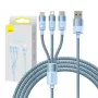 3in1 USB kabelis Baseus StarSpeed Series, USB-C + Micro + Lightning 3,5A, 1,2m (Mėlynas)