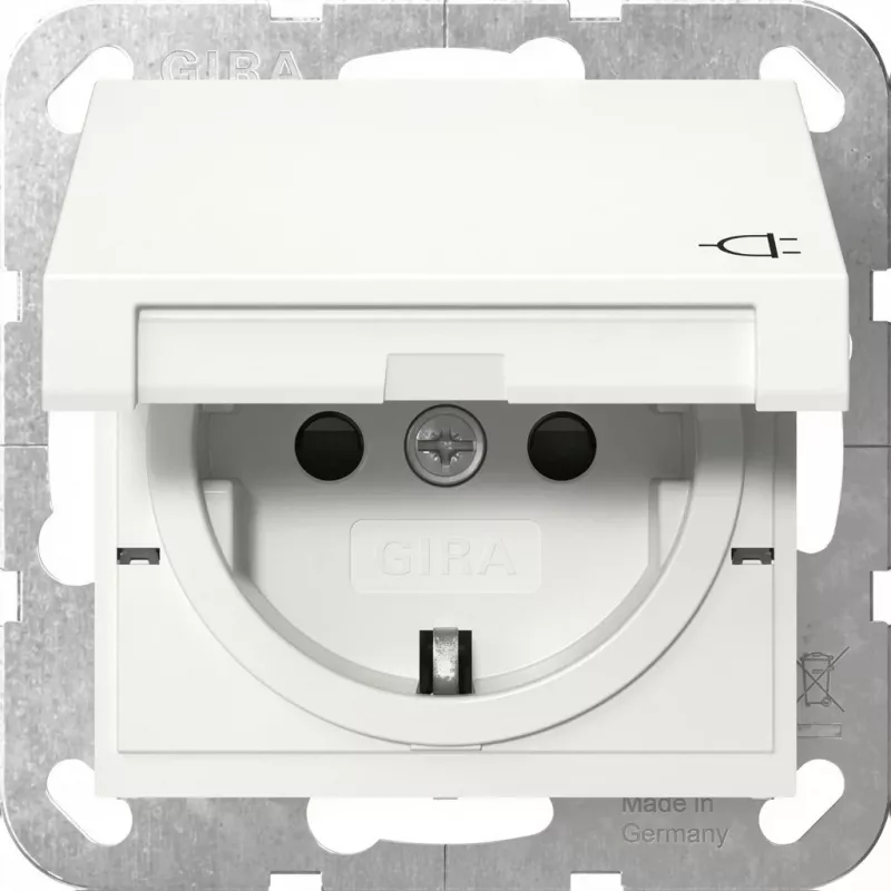 Kištukinis lizdas Schuko GIRA System 55, baltas, IP44, 220–250 V, 50/60 Hz, gylis 32 mm