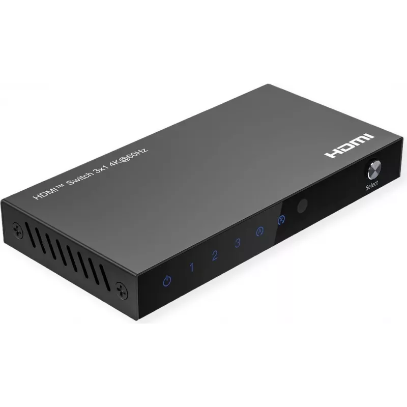 ROLINE HDMI jungiklis 3 krypčių 4K60Hz HDCP2.3+ IR nuotolinio valdymo (14.01.3616)