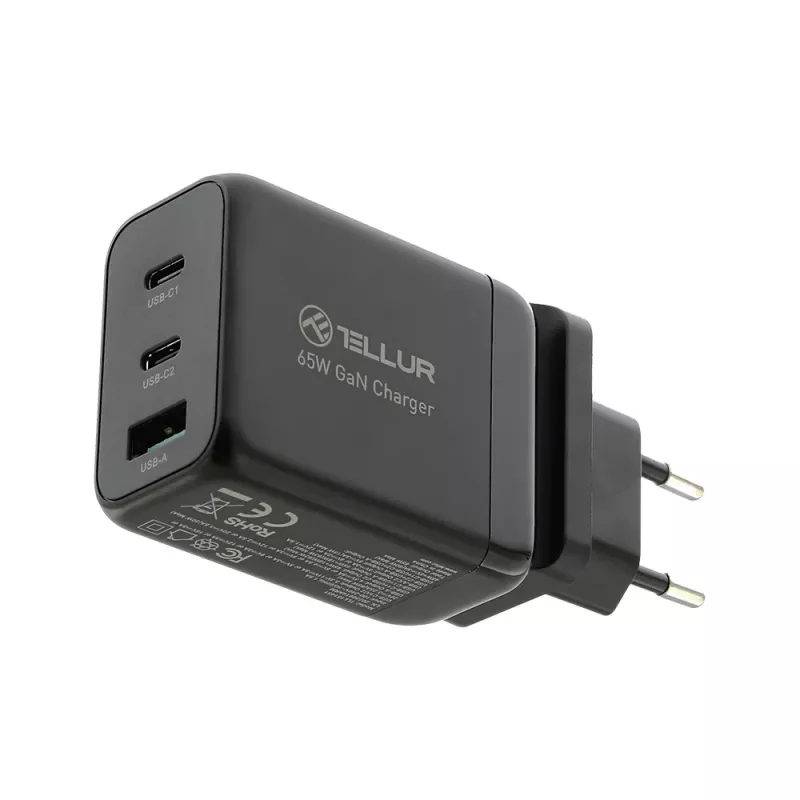 Sieninis pakrovėjas Tellur TLL151451 65W, 3 prievadai (2x USB-C, 1x USB-A)