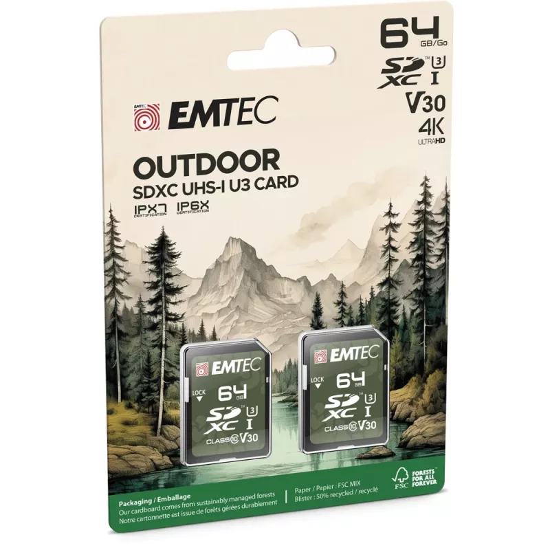 Flash atmintis Emtec 64GB UHS-I U3 V30 Outdoor ECMSD64GXCU3ORP