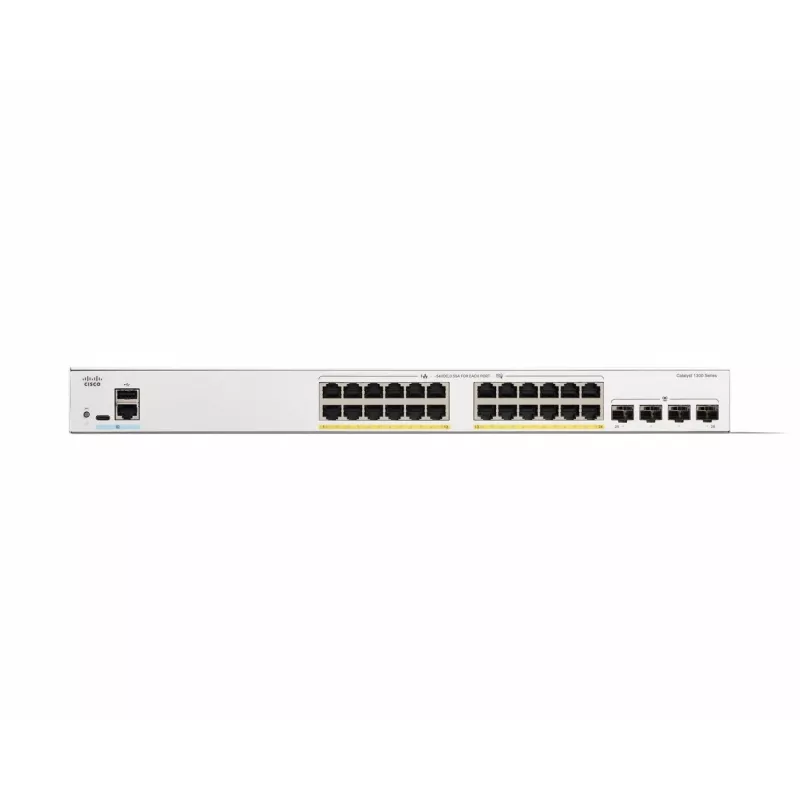 Cisco Catalyst 1300-24P-4G valdomas jungiklis, 24 prievadai GE, PoE, 4x1GE SFP, ribota viso gyvenimo apsauga (C1300-24P-4G)