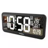 Didelis skaitmeninis laikrodis su temperatūros jutikliu, tvirtinamas ant sienos arba pastatomas, 37x17 cm LCD ekranas, maitinimo adapteris ir baterijomis maitinamas
