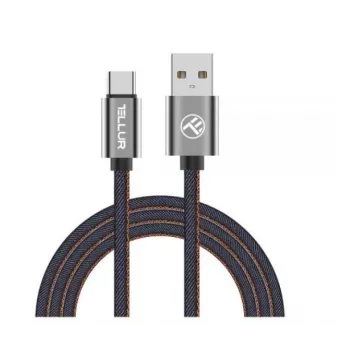 USB duomenų laidas Tellur USB į Type-C 1 m Denim, pintas 1 m laidas įkrovimui ir duomenų perdavimui